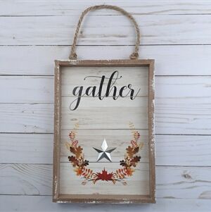 Fall Wall Hanging Gather Leaves Tin Star Jute Hanger